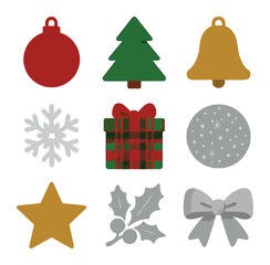 Naklejka premium Festive Icons Grid. Solid, filled icons set of festive colors and themes: red, green, gold, silver, white,