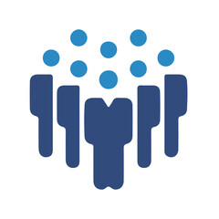 abstract illustration of a group of people with blue dots representing heads, teamwork, community concept