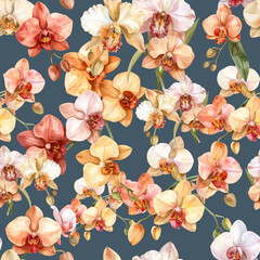 Elegant seamless pattern of watercolor orchids. Watercolor orchid pattern perfect for fabric, textile, wallpaper, or stationery.