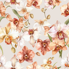 Elegant seamless pattern of watercolor orchids. Watercolor orchid pattern perfect for fabric, textile, wallpaper, or stationery.