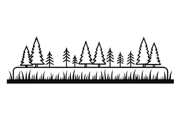 Obraz premium Minimalist forest line art design isolated on transparent background