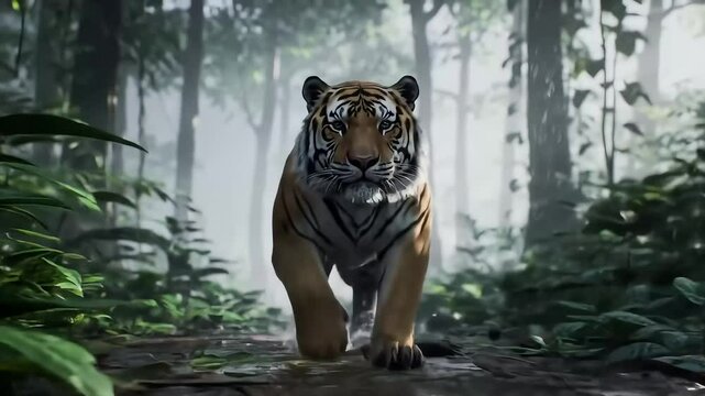 momen seekor harimau perkasa berlari untuk mengejar mangsanya