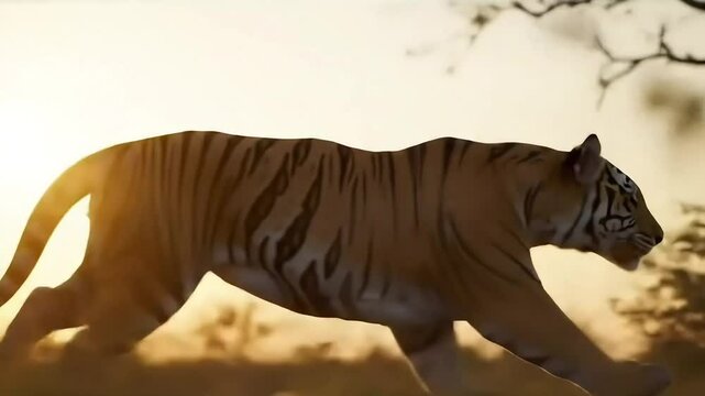 momen seekor harimau perkasa berlari untuk mengejar mangsanya