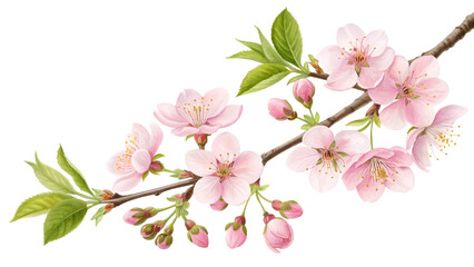 Fototapeta premium Chinese pink cherry blossom, a pink cherry blossom sprig isolated on transparent background