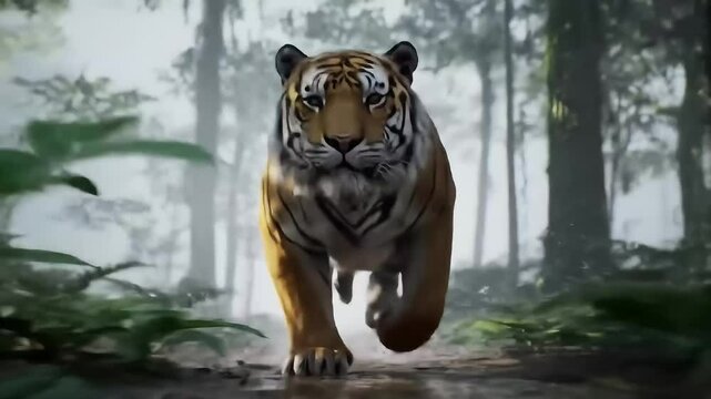 momen seekor harimau perkasa berlari untuk mengejar mangsanya
