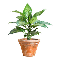 Obraz premium Dieffenbachia Plant In Terracotta Pot Isolated On White. A Beautiful Houseplant Adds Life To Interior Spaces.
