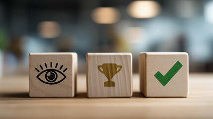 Strategic Vision For Success Achievement And Goal. Business Planning, Performance Recognition and Outcome Approval. Business Cubes.