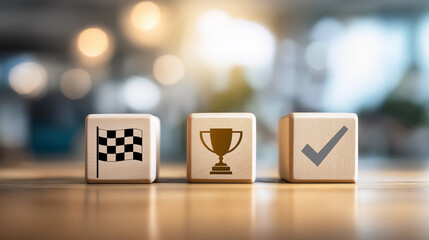 Victory Milestones For Goal Completion and Success Celebration. Achievement Tracking, Winning Moments, And Performance Validation. Business Cubes