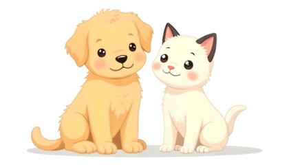Cartoon outline icon of a golden retriever puppy and a Siamese kitten.