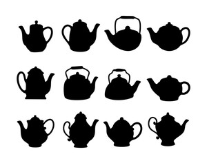 Teapots icon silhouette. Black and white Vector Illustration