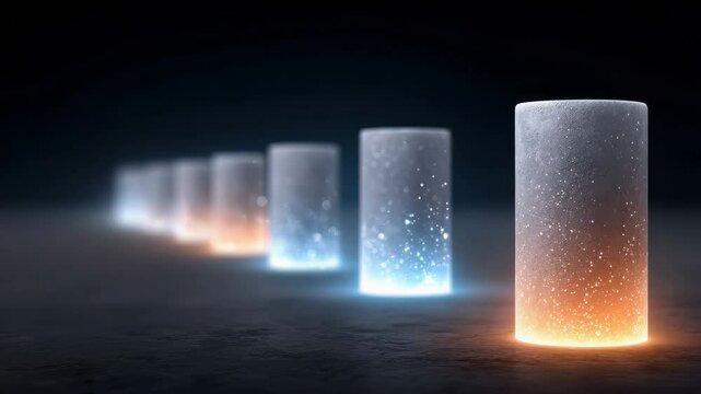 The massive amount of data in online or internet systems. Rows of glowing digital database towers stretching into the distance, symbolizing vast data storage.