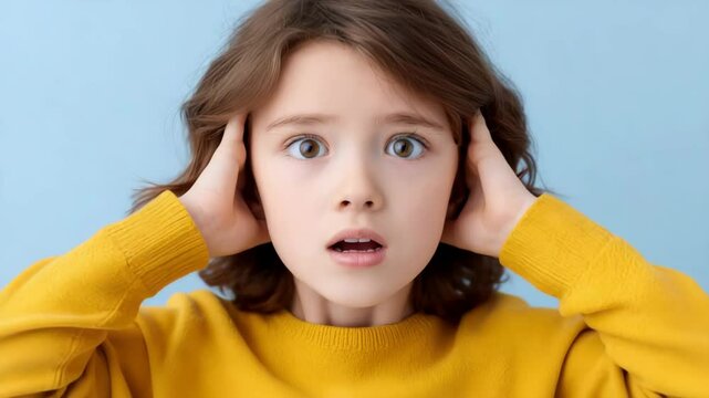 A child holding their ears as loud angry words echo around, symbolizing bullying and emotional harm. Social pressure and the use of harsh language.