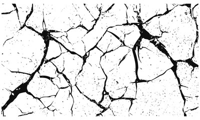 Grunge wall paint crack texture, distressed broken surface background, black and white marble or concrete print, vector illustration, urban decay, weathered wall pattern, rough texture design.