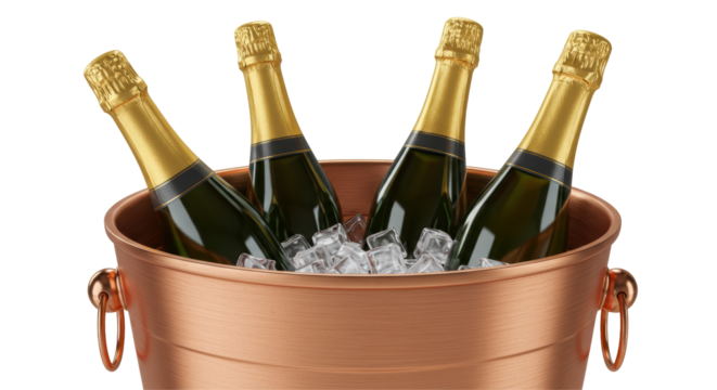 Isolated Champagne Bottles in Copper Ice Bucket