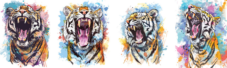 Tiger Roar Vector Illustration Set on White Background.