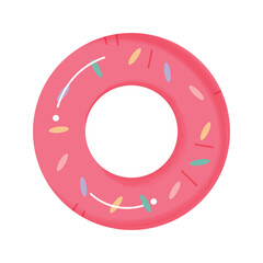 Summer beach pink swimming ring isolated on transparent background with watercolour texture.  Summer beach accessory.Swimming ring  icon.  Cartoon flat style. Design element for web. Vector