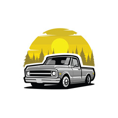 Bold classic american hot rod pickup truck vector art isolated tshirt design © bonky