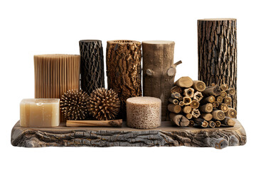 Natural wood products and soap on a wooden shelf