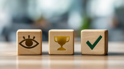 Strategic Vision For Success Achievement And Goal. Business Planning, Performance Recognition and Outcome Approval. Business Cubes.