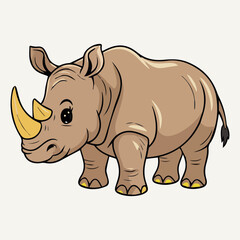 Fototapeta premium Cute Baby Rhino Cartoon with Big Horn and Adorable Expression – Fun Wild Animal Illustration for Kids