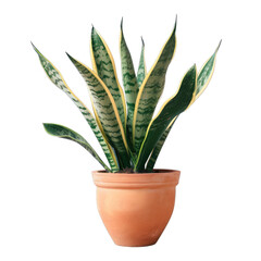 Vibrant Snake Plant In A Terracotta Pot, Isolated On White. Simple Greenery, Perfect For Adding A Natural Touch To Any Project.