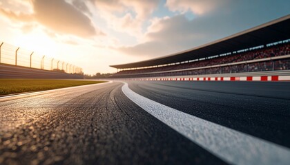 Fototapeta premium Racing track asphalt surface at sunny day in motion