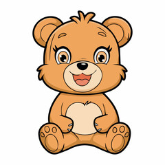 Fototapeta premium Adorable happy brown bear cub cartoon illustration sitting cute friendly fun kid baby soft paws image sweet young animal