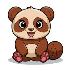 Obraz premium Adorable happy cartoon panda bear sitting cute illustration brown beige kid fun baby icon child sweet image animal design