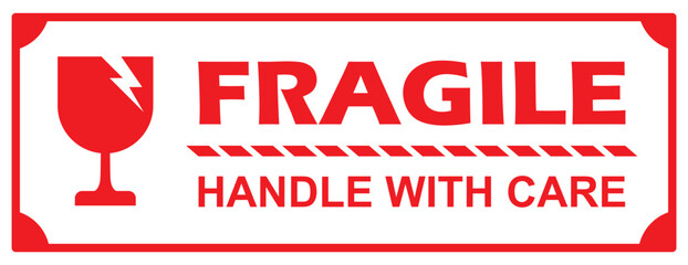 Fragile Handle With Care Warning Label. Packaging Sticker and Shipping Safety Instruction Icon. Vector Illustration.