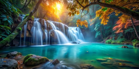 Obraz premium Serene Waterfall in Autumn Forest