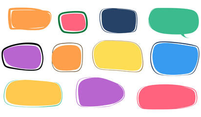 Organic shape frames, irregular form text boxes, cute playful doodle figures, freeform speech bubble collection, chat quote background sticker kit, colorful frame bundle, vector illustration.