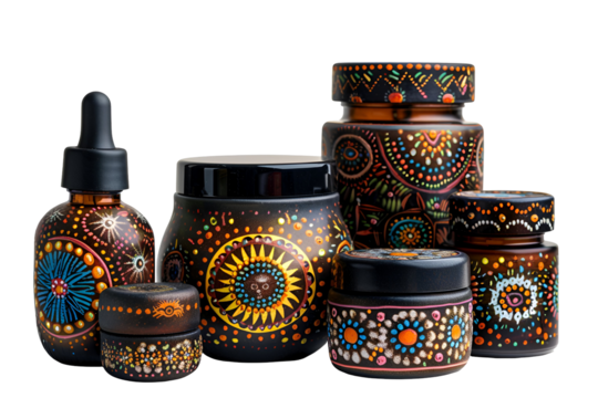 Handpainted Aboriginal art glass jars and bottles