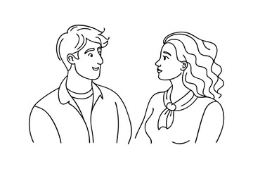Obraz premium Trendy line art drawing of a man and woman in conversation isolated on transparent background
