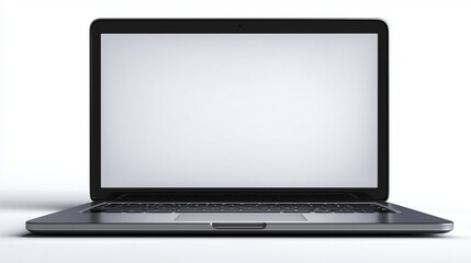 Blank white screen laptop with plain white background
