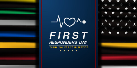 National First Responders Day. Great for posters, banners and social media. Dark background.