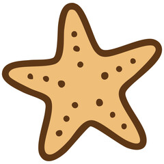 Cute Cartoon Starfish Illustration, Brown Outline, Beige Fill