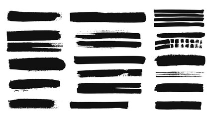 Chinese Korean Japanese calligraphy brush stroke bg set, rough grunge gouache paint, sketchy ink rectangle textboxes, black brushstroke text boxes, straight ink vector lines megapack.