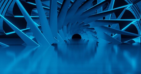 Abstract architecture background geometric shapes in design interior 3d render