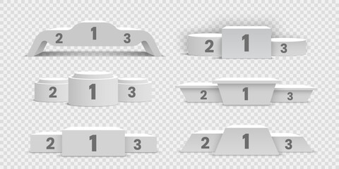 Set of white blank winners podiums. Pedestals. Vector illustration.