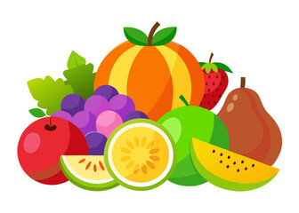 Assorted fresh fruits colorful illustration