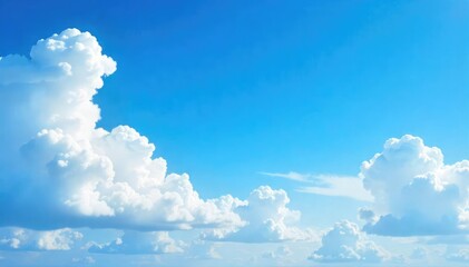Vast expanse of a brilliant blue sky, dotted with fluffy white clouds, creating a serene and peaceful atmosphere Perfect for travel, nature, and weather related projects , meteorology, vast, sunny