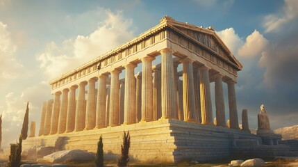 Obraz premium Majestic Greek Temple at Sunset: A Glimpse into Ancient Greece