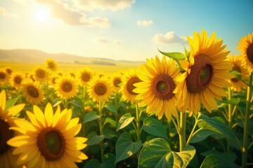 Fototapeta premium A field of vibrant sunflowers bathed in sunlight, representing the boundless connection of Sunflower Internet Perfect for internet, technology, and nature-themed projects , boundless, access