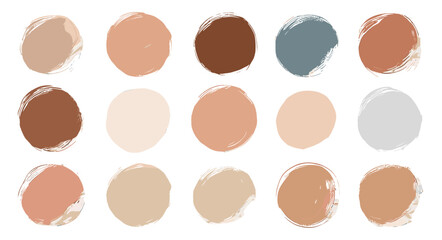 Vector illustration of hand drawn Korean, Chinese, Japanese ink brush circles, neutral terracotta Oriental art elements for sale promotion, social media posts, minimal design.