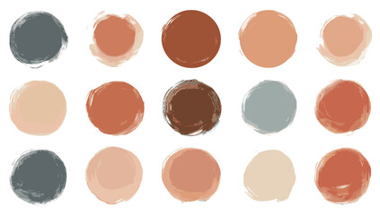 Vector illustration of Korean, Chinese, Japanese ink brush circles, neutral Oriental terracotta hand drawn artistic design elements for social media, sale promotion, branding.