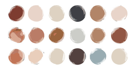 Vector illustration with Korean, Chinese, Japanese ink brush circles, neutral terracotta Oriental artistic design elements for social media highlights, sale promotion, creative branding.