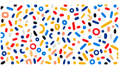 Vector illustration childish Memphis style pattern, geometric banner with simple vivid shapes, seamless colorful design, retro style, bright primary colors, modern abstract shapes, fun composition.