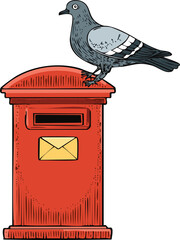 Pigeon with Letter on Red Post Box - Mail Delivery Icon

