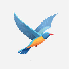Flat Design Illustration of Colorful Blue Bird Flying with Outstretched Wings

