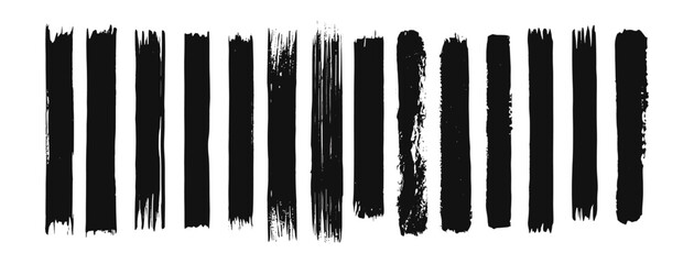 Black hand-drawn rectangle text boxes, vertical brush stroke set, grunge ink brushstrokes, long straight grungy lines, abstract geometric punk border elements, vector illustration, modern design.